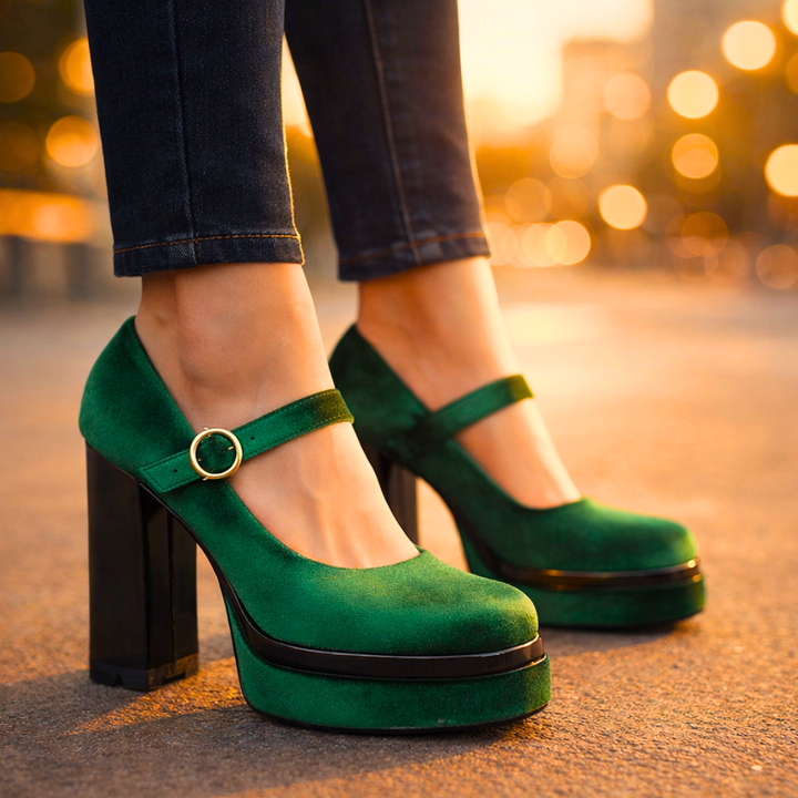 Seraphina Velvet Platform Pumps — front view