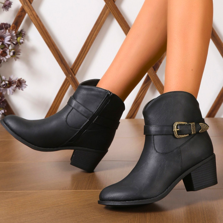 Darcy West Leather Ankle Boots — close-up detail