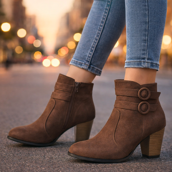 Harper Lane Duet Strap Suede Boots — front view