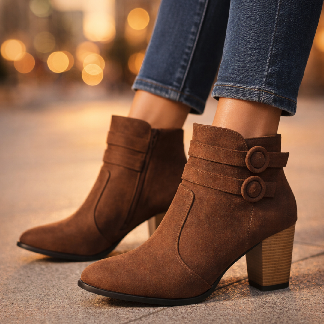 Harper Lane Duet Strap Suede Boots — detail view