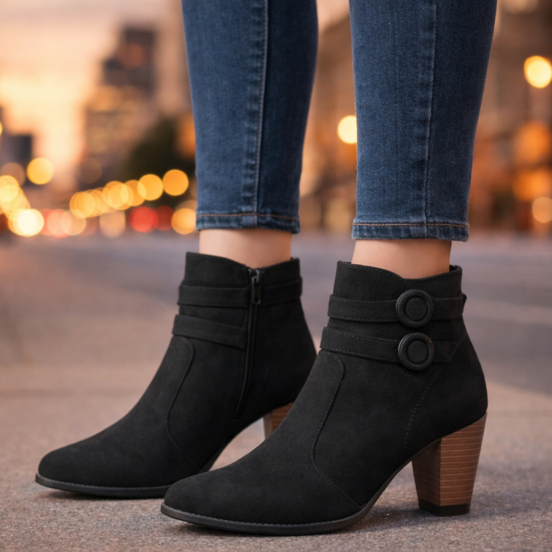 Harper Lane Duet Strap Suede Boots — back view