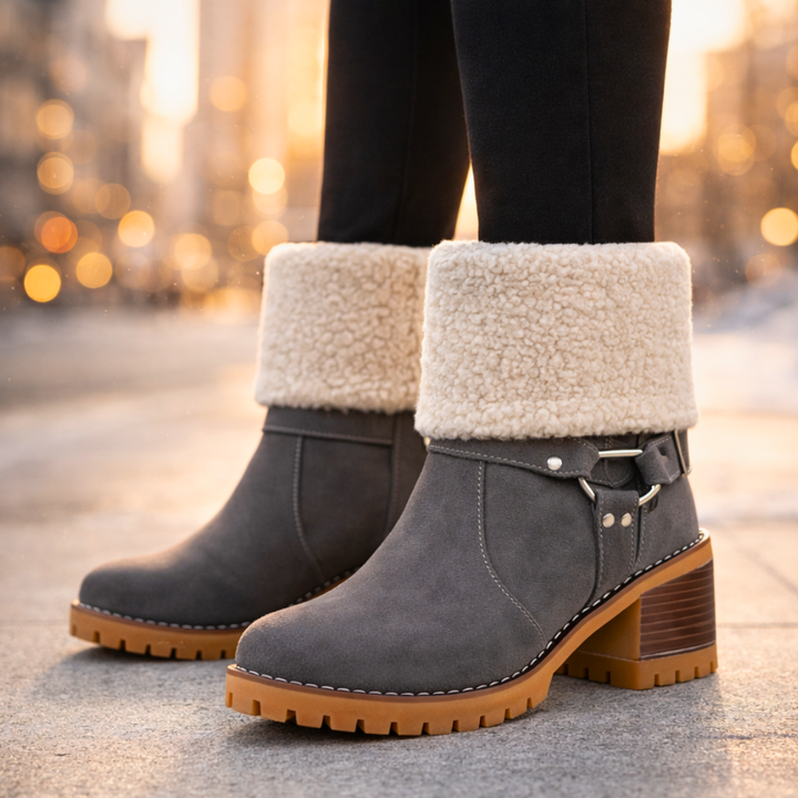 Harper Lane Suede Sherpa Boots — close-up detail