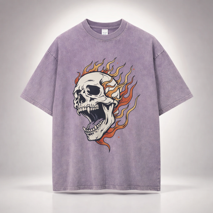 Oversized Acid Wash Flaming Skull Tee — alternate view