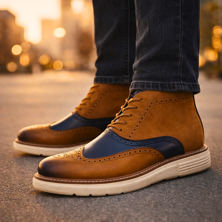 Hampton Lane Leather Brogue Boots — back view