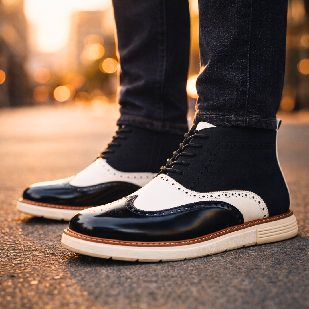 Hampton Lane Leather Brogue Boots — close-up detail