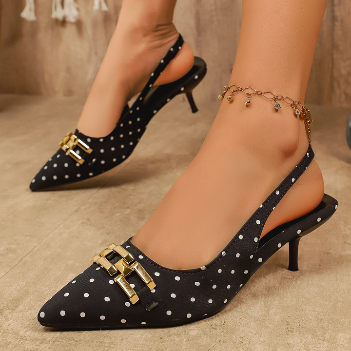 Odette Polkadot Slingback Heels — lifestyle shot