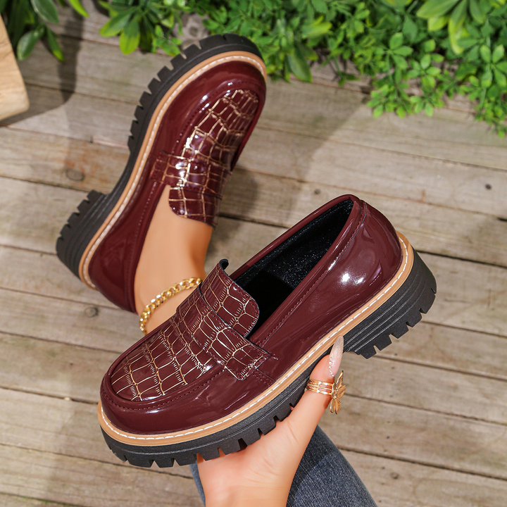 Harper Lane Gator Platform Loafers — close-up detail