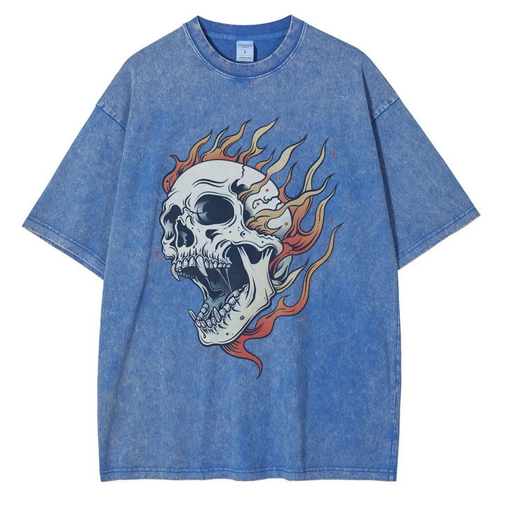 Oversized Acid Wash Flaming Skull Tee — alternate view