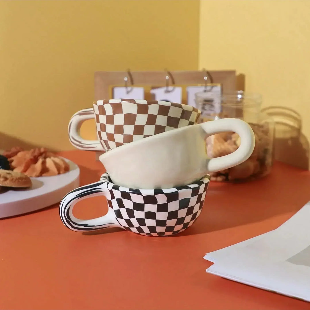 The Checkered Charm Ceramic Mug — detail view
