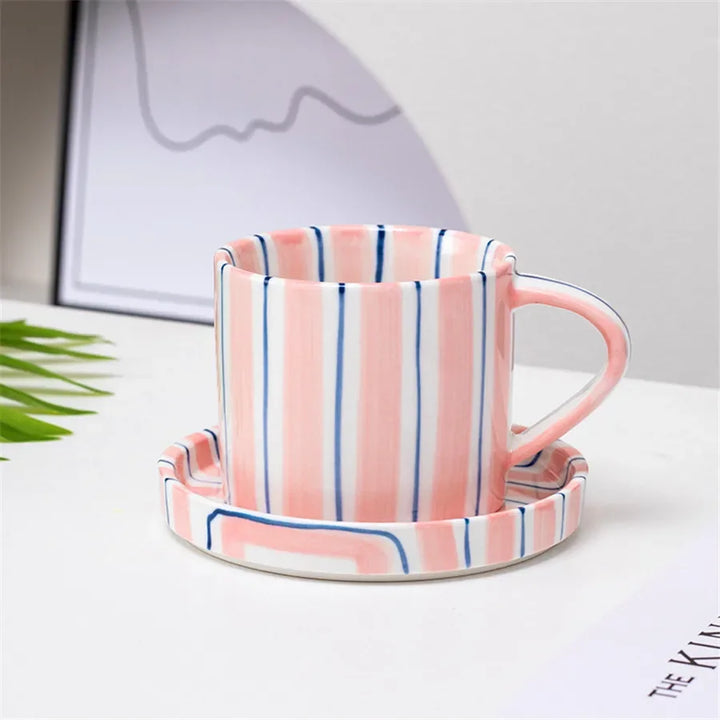 Earthen Stripe Mug & Saucer Set — back view