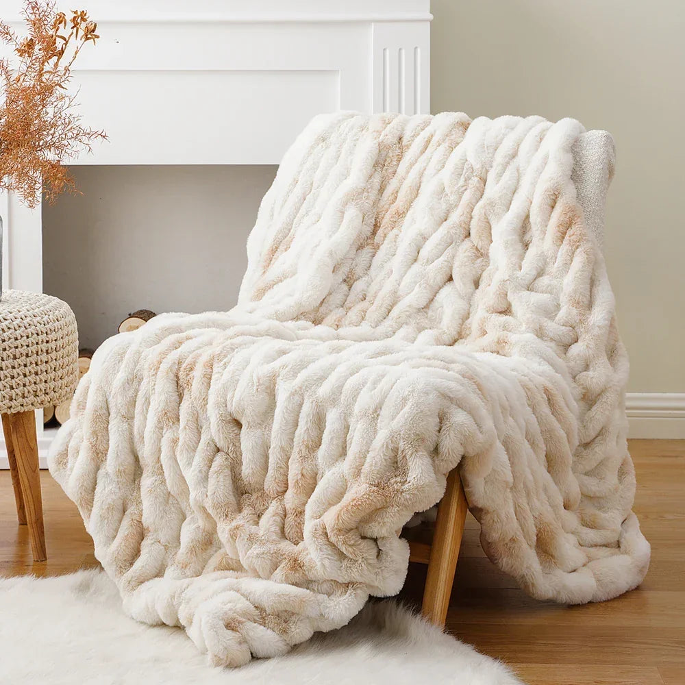 Harewood  Faux Rabbit Fur Blanket Throw — side view