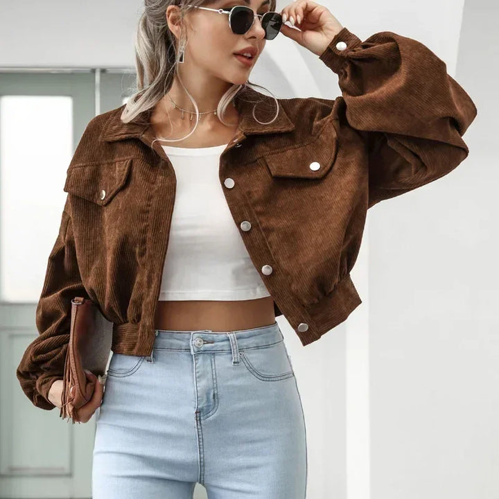 Sierra Corduroy Crop Overshirt — front view