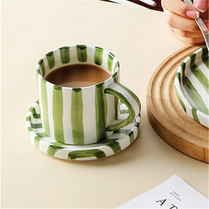Earthen Stripe Mug & Saucer Set — detail view