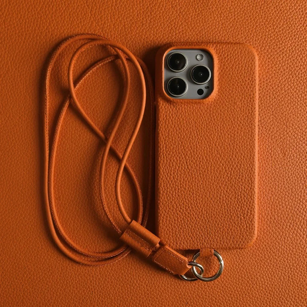 Genuine Cowhide Leather Crossbody iPhone Case — styling shot