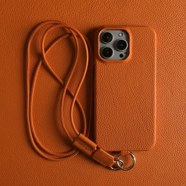 Genuine Cowhide Leather Crossbody iPhone Case — styling shot