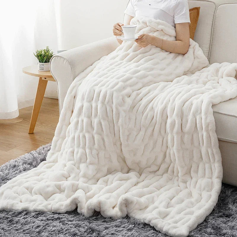 Harewood  Faux Rabbit Fur Blanket Throw — back view