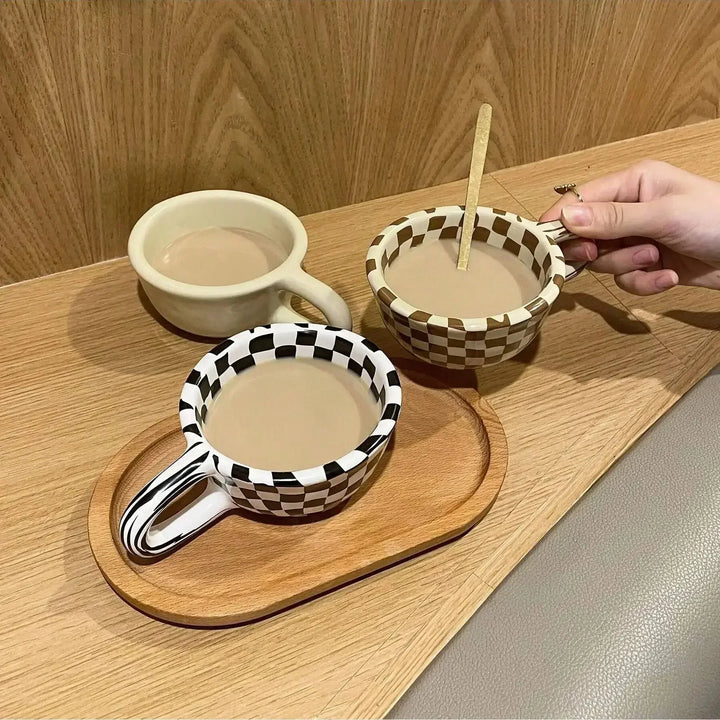 The Checkered Charm Ceramic Mug — back view