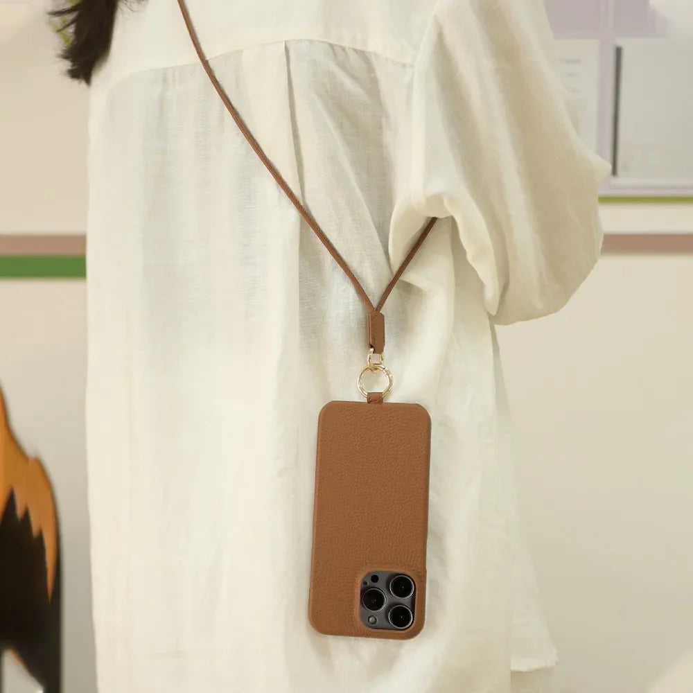 Genuine Cowhide Leather Crossbody iPhone Case — side view