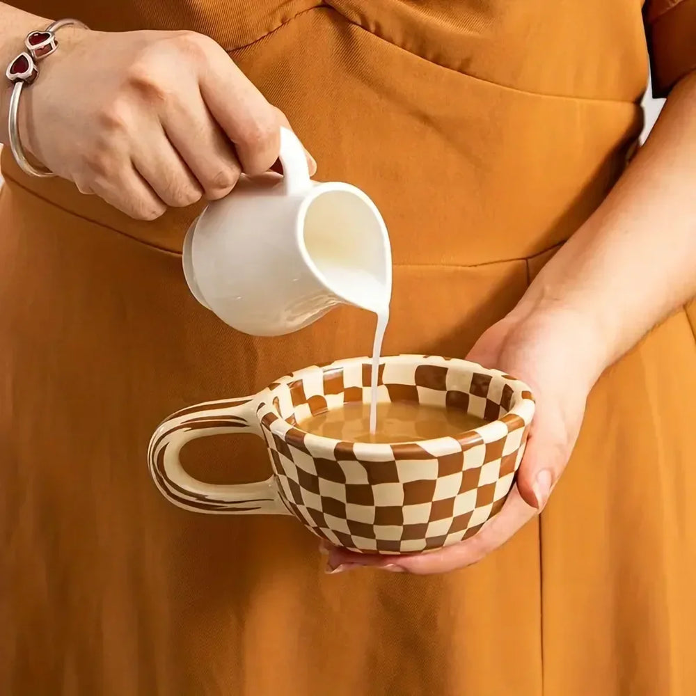 The Checkered Charm Ceramic Mug — side view
