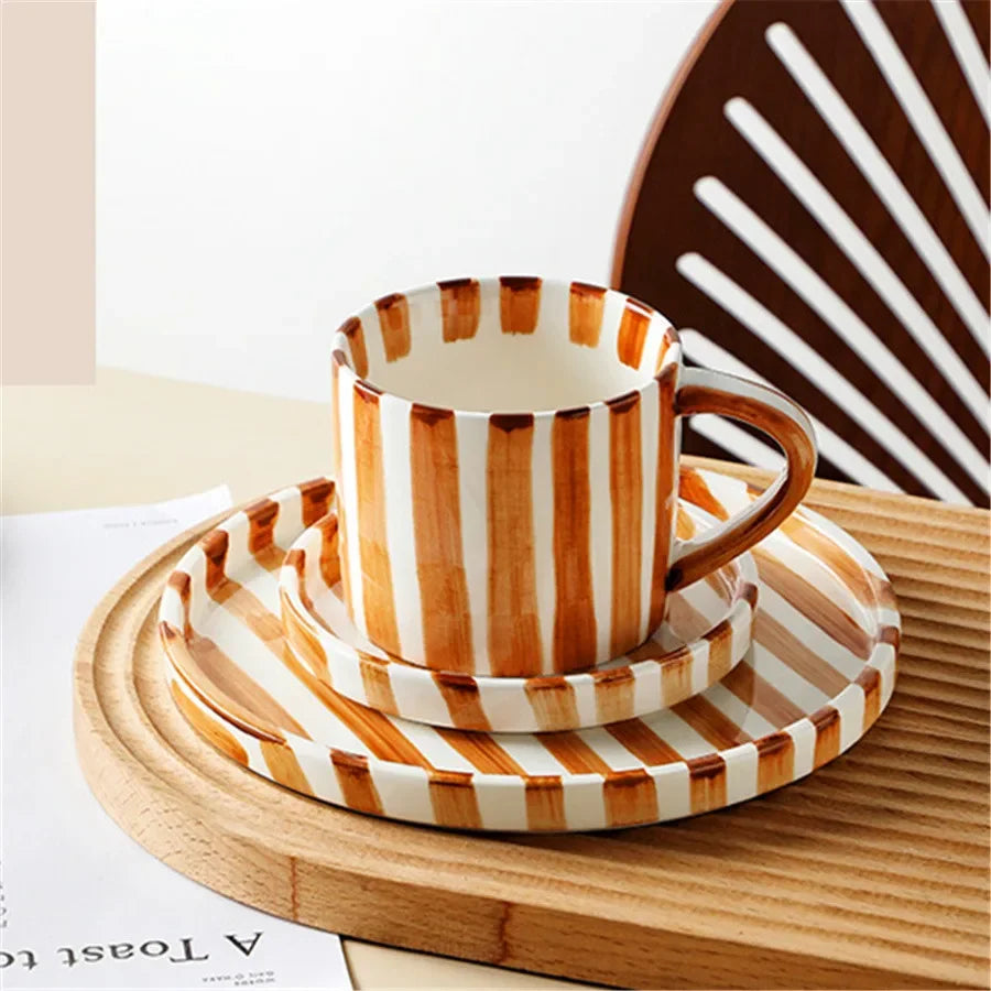 Earthen Stripe Mug & Saucer Set — front view