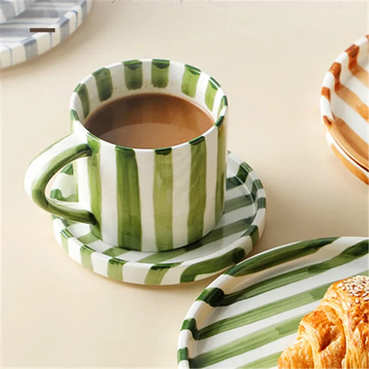 Earthen Stripe Mug & Saucer Set — side view