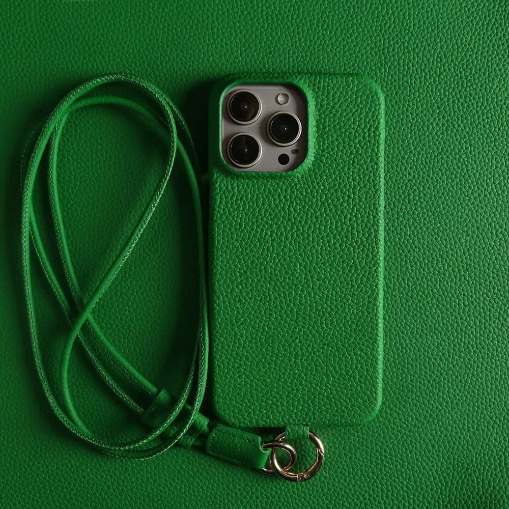 Genuine Cowhide Leather Crossbody iPhone Case — lifestyle shot
