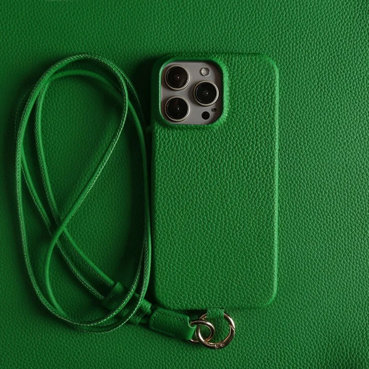 Genuine Cowhide Leather Crossbody iPhone Case — lifestyle shot