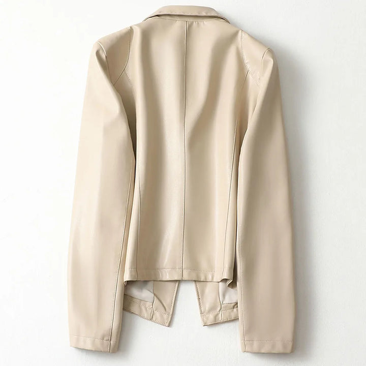 Harper Lambskin Leather Blazer — close-up detail