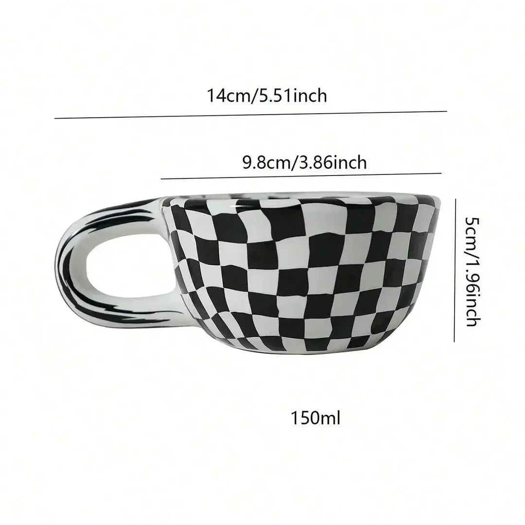 The Checkered Charm Ceramic Mug — close-up detail