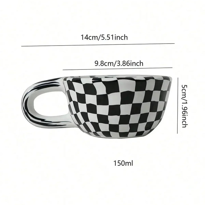 The Checkered Charm Ceramic Mug — close-up detail