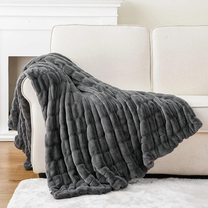 Harewood  Faux Rabbit Fur Blanket Throw — close-up detail