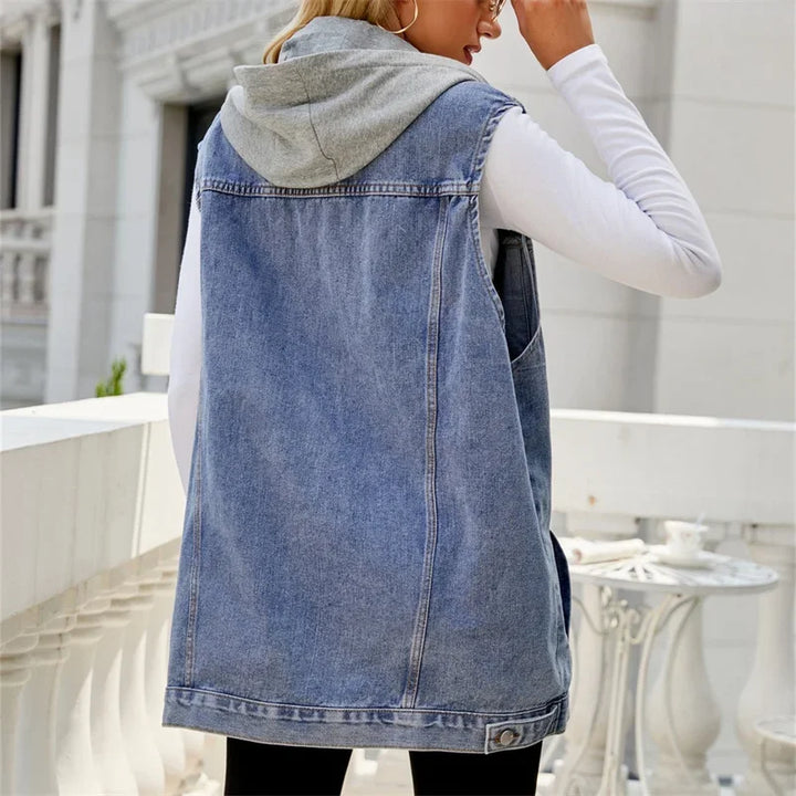 Amber Sky Sleeveless Denim Jacket — detail view