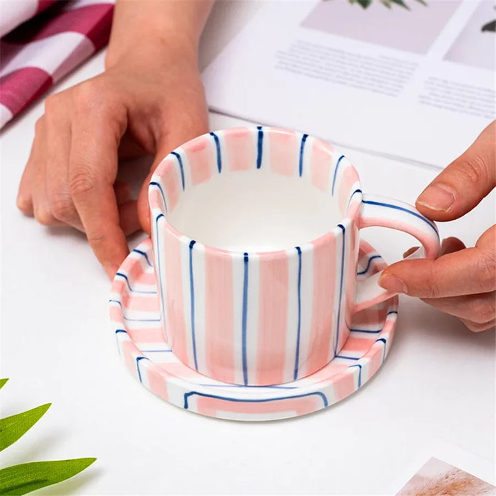 Earthen Stripe Mug & Saucer Set — lifestyle shot
