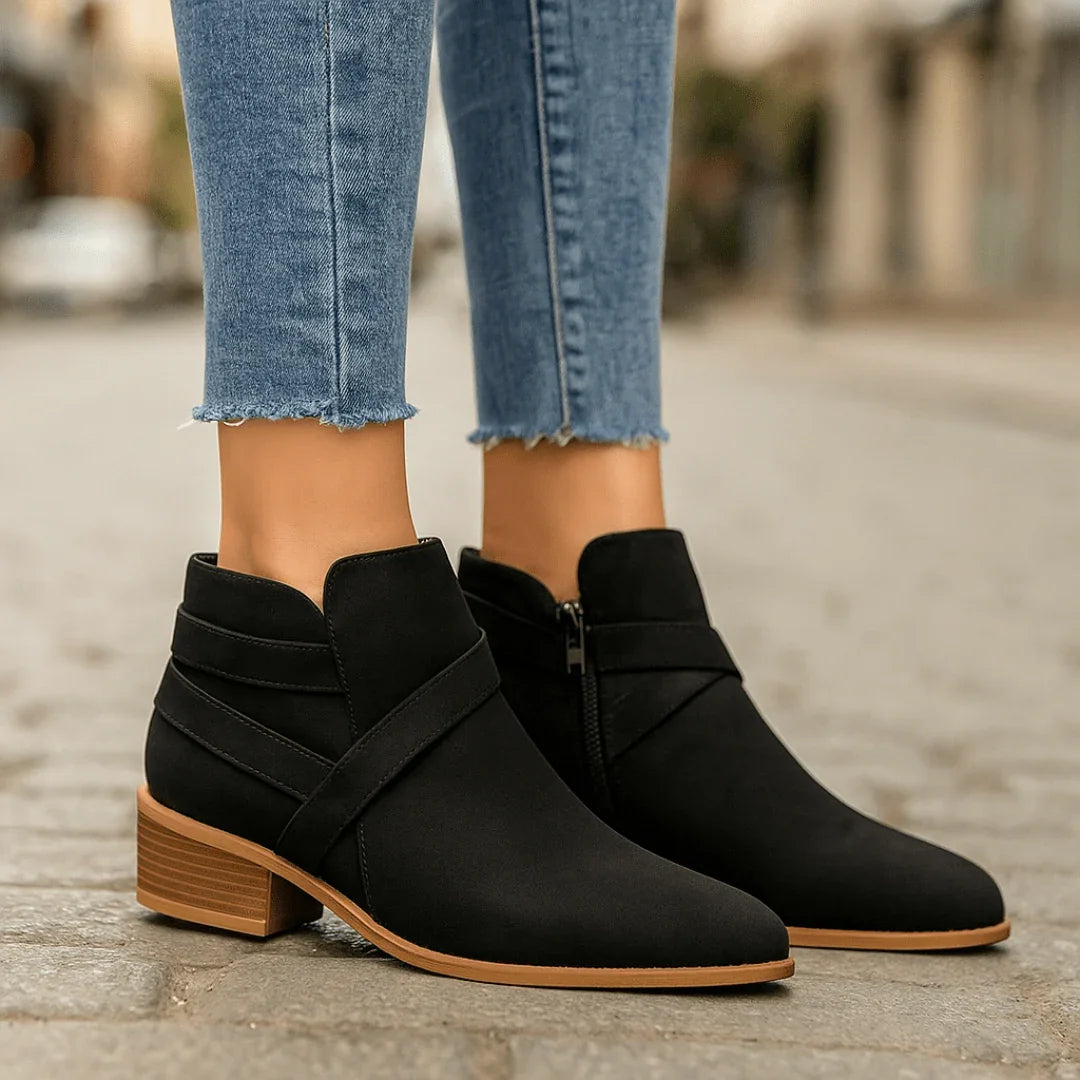 Harper Lane Cross Strap Boots — lifestyle shot