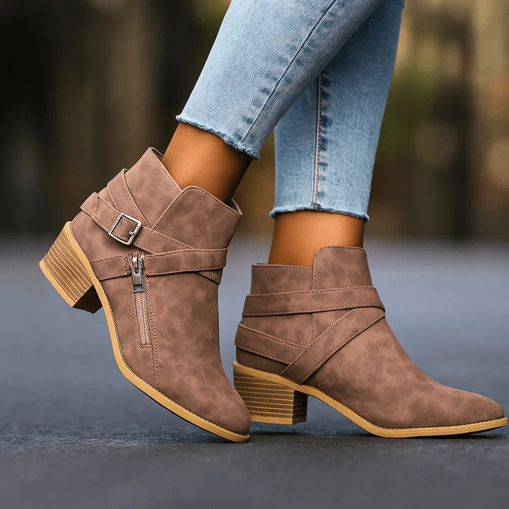 Harper Lane Cross Strap Boots — close-up detail