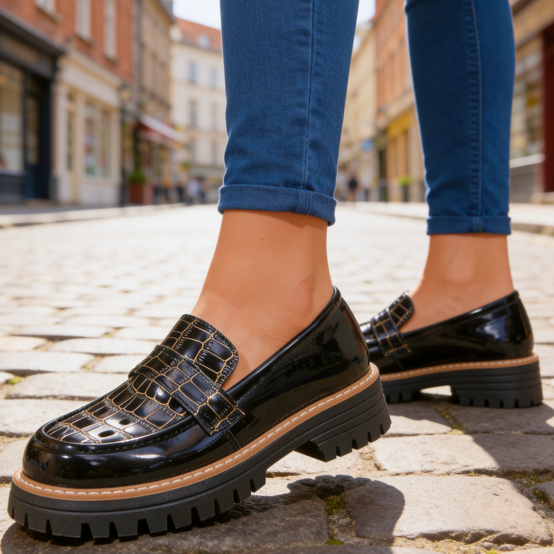 Harper Lane Gator Platform Loafers — front view