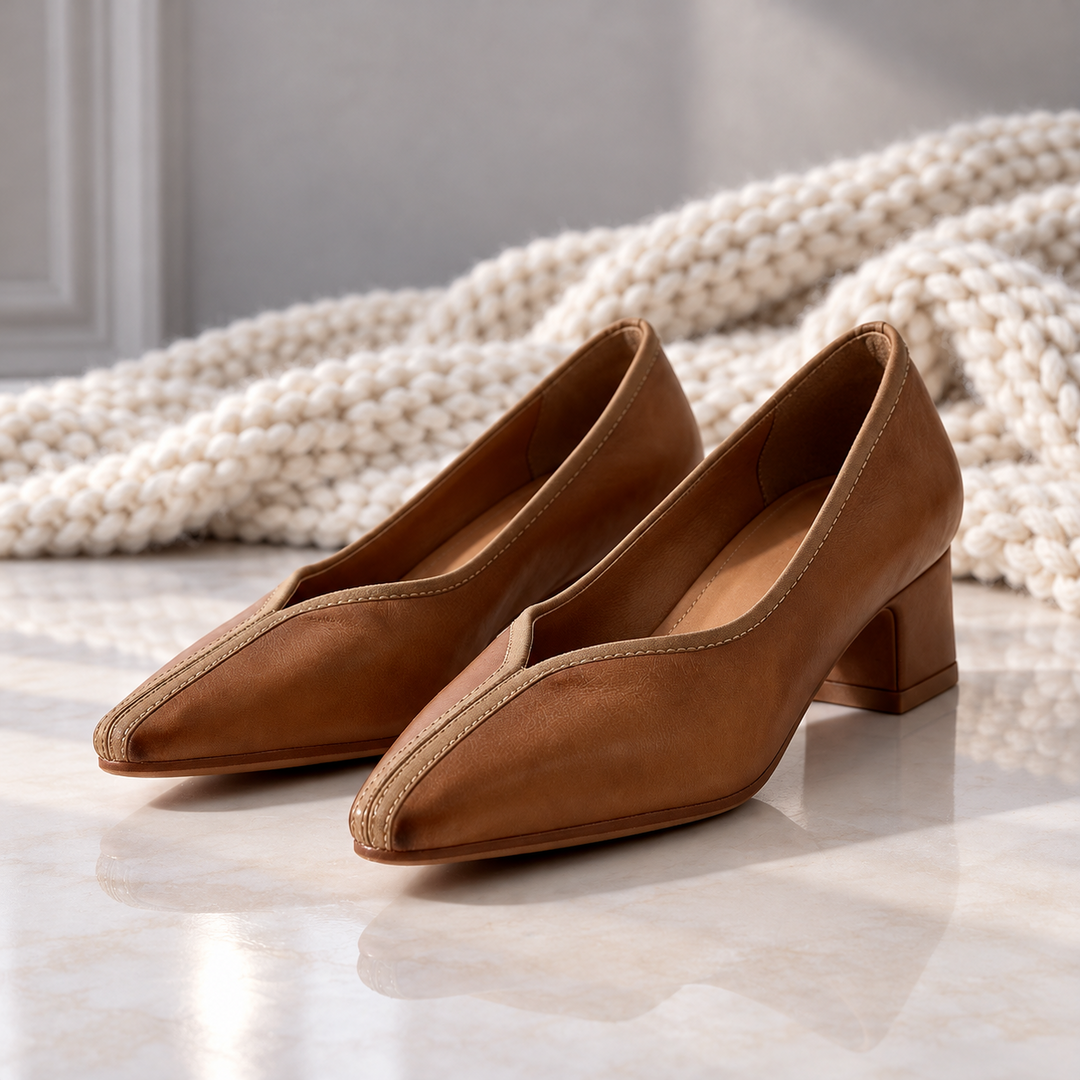 Lenore V-Cut Block Heel Pumps
