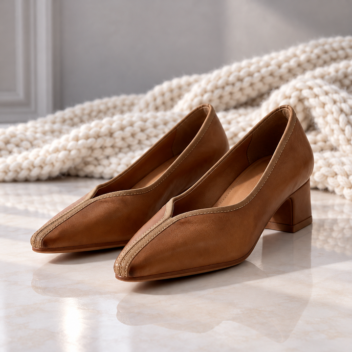 Lenore V-Cut Block Heel Pumps