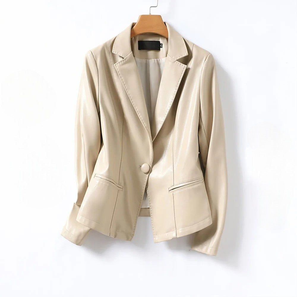 Harper Lambskin Leather Blazer — detail view