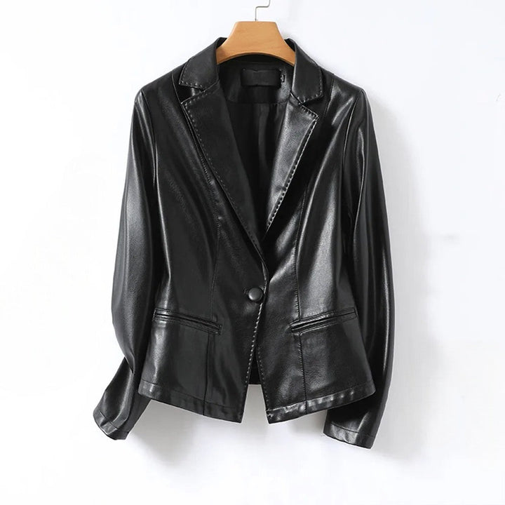 Harper Lambskin Leather Blazer — side view