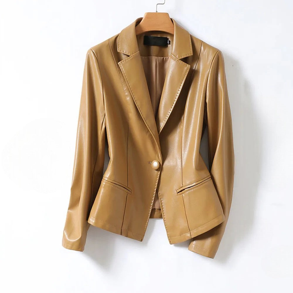 Harper Lambskin Leather Blazer — front view