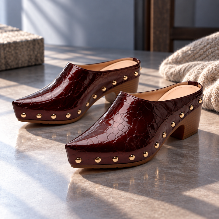 Sutton Croc Studded Mules