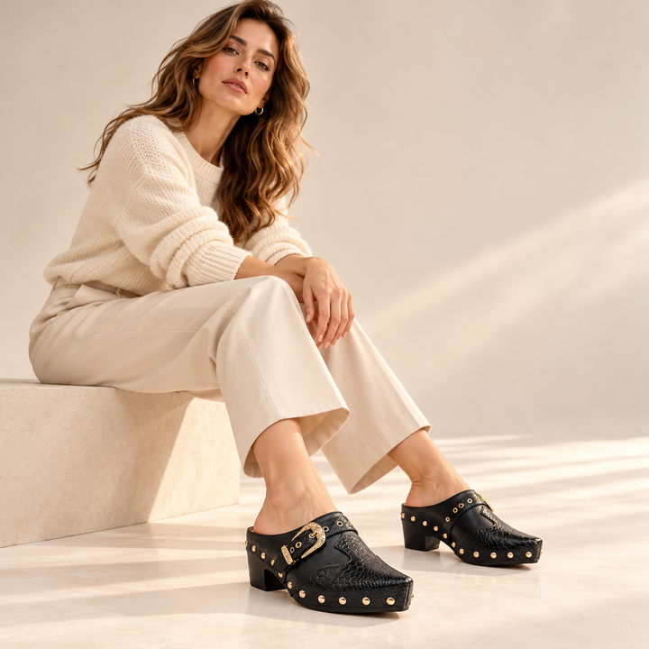 Sutton Studded Snake Mules