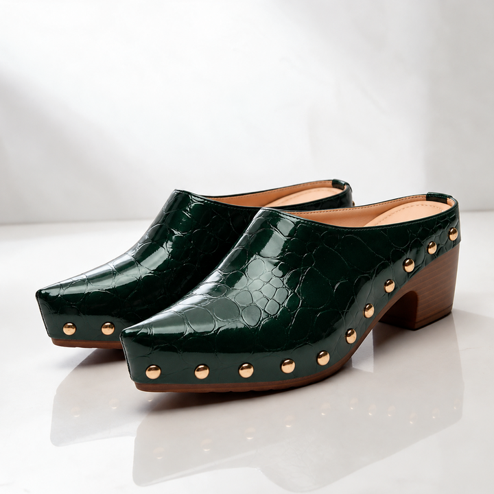 Sutton Croc Studded Mules