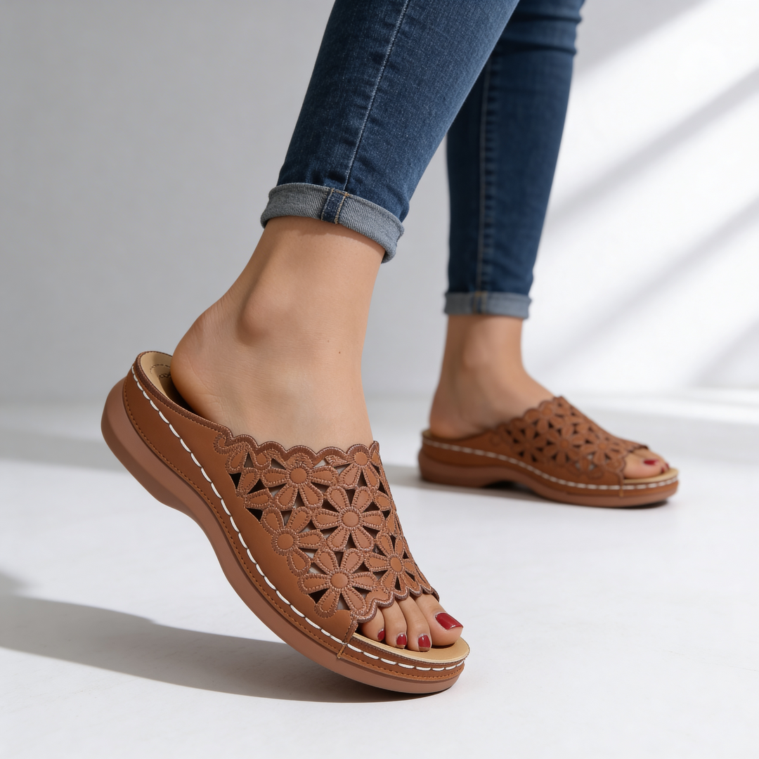 Lila Rae Floral Orthopedic Sandals — front view