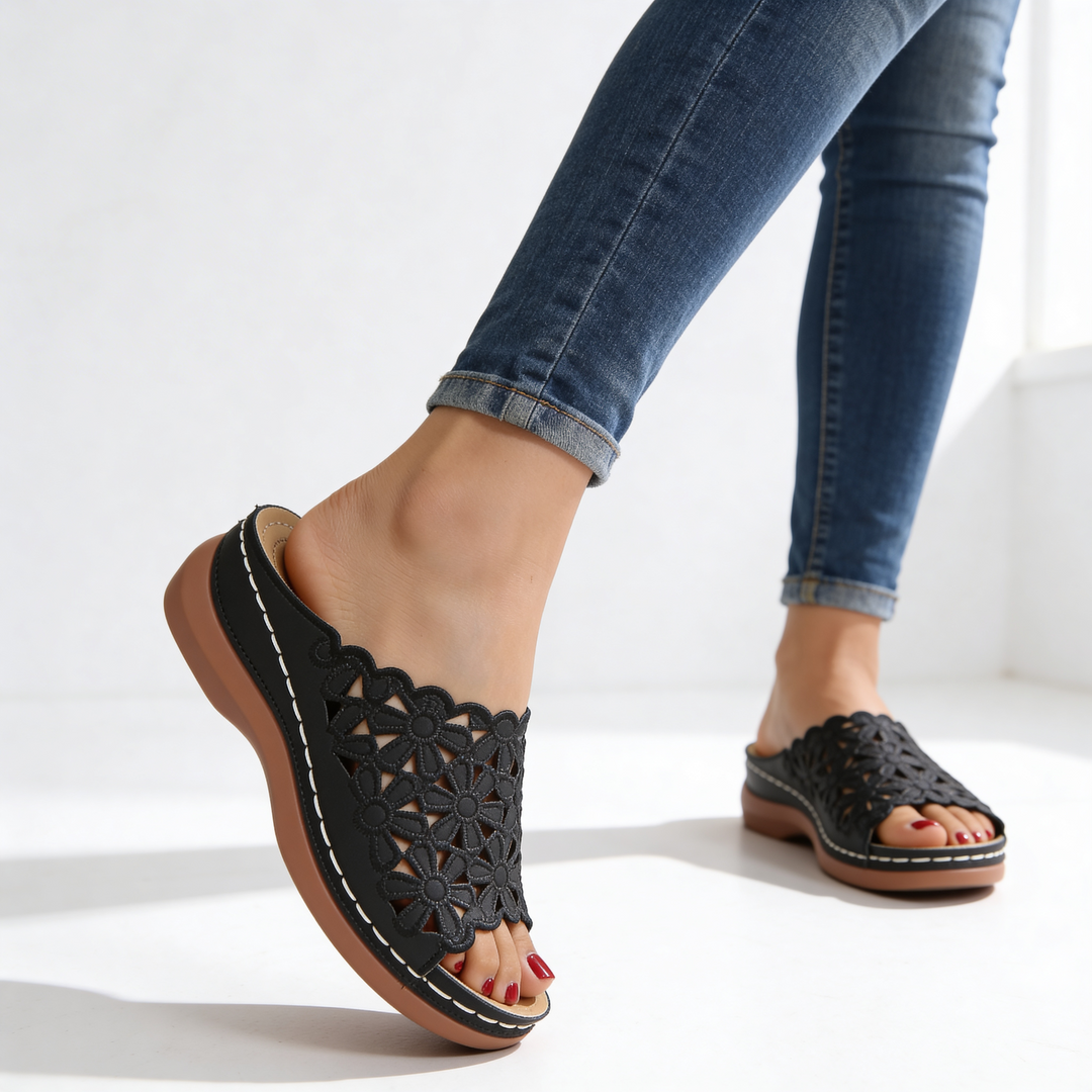 Lila Rae Floral Orthopedic Sandals — detail view