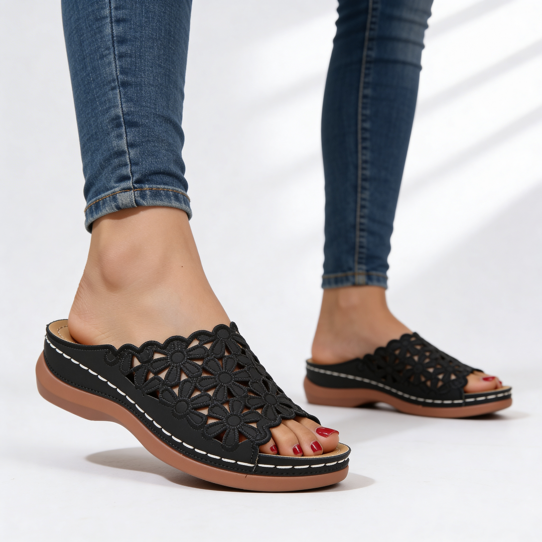 Lila Rae Floral Orthopedic Sandals — back view
