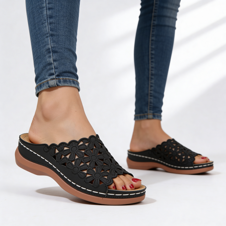 Lila Rae Floral Orthopedic Sandals — back view