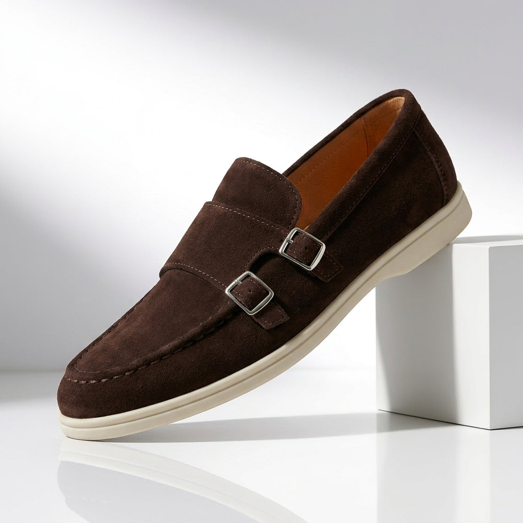 Laurent Suede Double Monk Loafers
