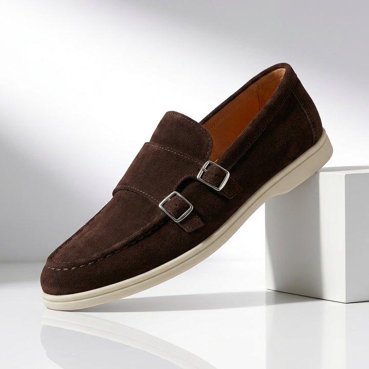 Laurent Suede Double Monk Loafers